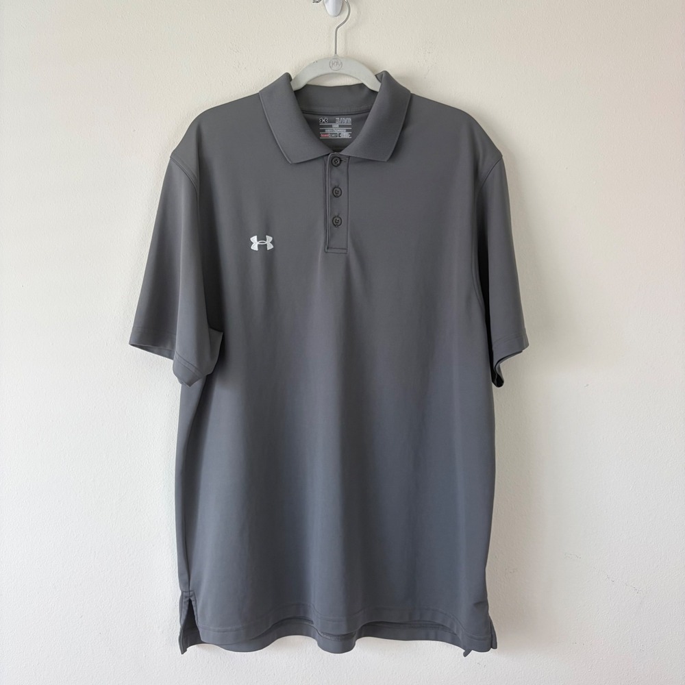 Under Armour HeatGear Loose Fit Polo Shirt Gray XL Short Sleeve Embroidered Logo